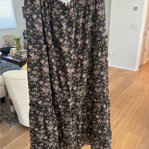 Madewell Black and Pink Floral Maxi Skirt